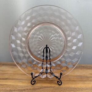 Jeanette Glass Cubist Pink Depression Glass Dinner Plate Vintage Art Deco 8.75in